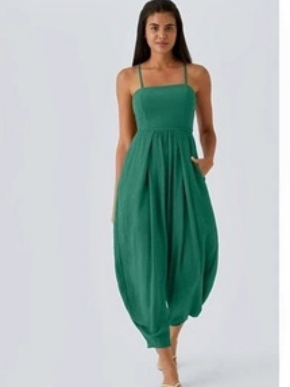 Halara Spaghetti-Strap Lace Up Pocket Jumpsuit - Green